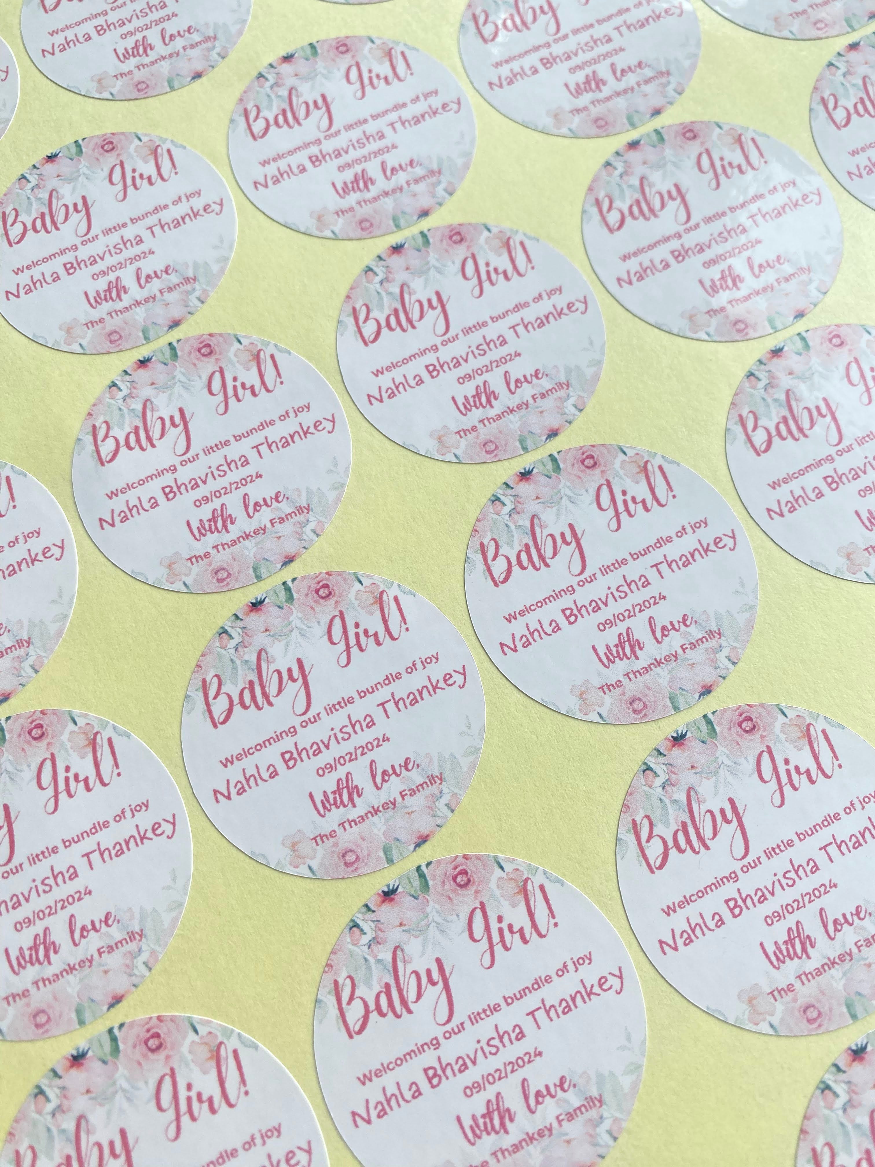 3.5cm Glossy Stickers - Baby Girl Floral