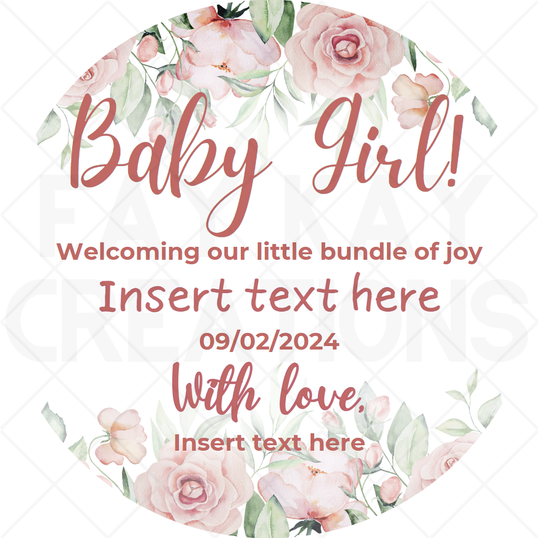 3.5cm Glossy Stickers - Baby Girl Floral